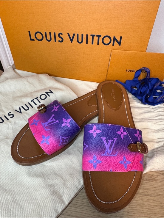 Louis Vuitton Shoes - Louis Vuitton Spring In The City Lock It Flat Mule Pink Purple Ombré Sandals